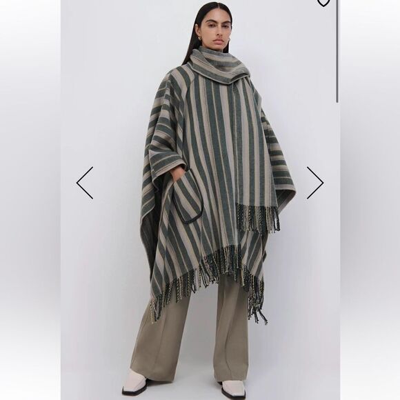 NWT SIMKHAI Cypress Stripe Sam Wool Fringe Poncho One-Size - Picture 14 of 14